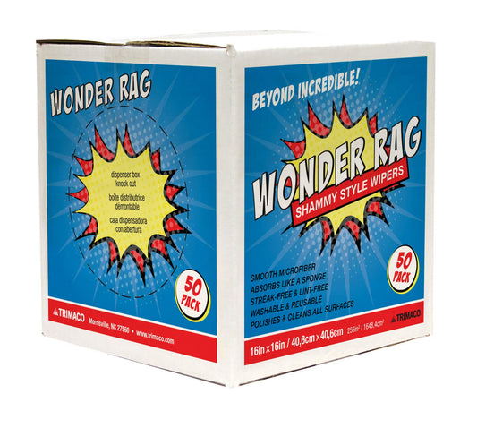 Trimaco Wonder Rag, 14" x 17" Microfiber Wiper Rags - 50 per Box, White