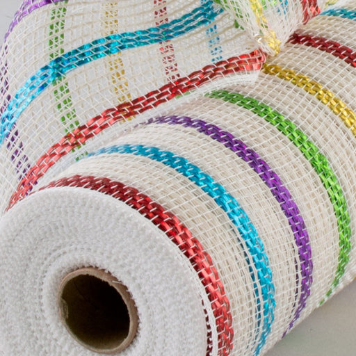 10" Wide Cotton Poly Deco Mesh Stripes White, Red, Green, Purple, Blue, Gold (10 Yards)