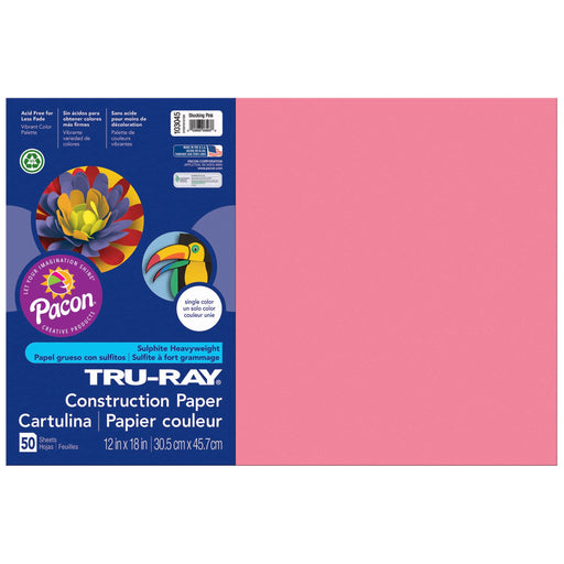 Tru-Ray Construction Paper, Shocking Pink, 12" x 18", 50 Sheets Per Pack, 5 Packs