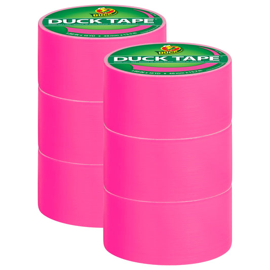 Duck Brand Duck Color Duct Tape, 1.88 Inches x 15 Yards, 6-Roll, Neon Pink (1265016_C)