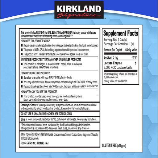 Kirkland Signature Fast Acting Lactase, Compare to Lactaid Fast Act (4 Pack) 720 Caplets
