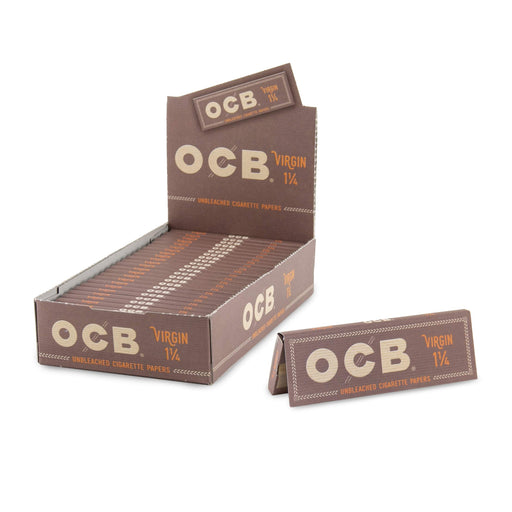 OCB Rolling Papers - Virgin Series - Unbleached Minimally Processed Super Thin - 24 Count Bulk Display Pack - (1 1/4)