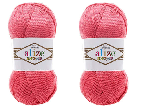 100% Mercerized Cotton Yarn Alize Bahar Yarn Thread Lot of 2 skn 200 gr 570 yds Crochet DK Medium Hand Knitting Craft Art (38-Coral)