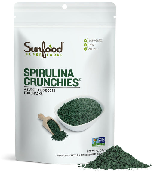 Sunfood Superfoods Organic Spirulina Crunchies, Raw, Chlorophyll Rich | 4 oz. Bag, 14 Servings | Contains 75% Vegan Protein, All Nine Essential Amino Acids | Best for Smoothies, Snacks, & Meals