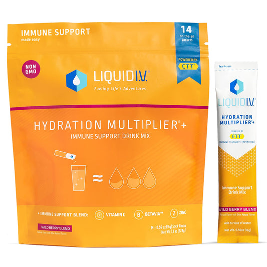 Liquid I.V. Hydration Multiplier + Immune Support -Wild Berry Blend - Hydration Powder Packets | Electrolyte Powder Drink Mix | Easy Open Single-Serving Sticks | Non-GMO | 1 Pack (14 Servings)