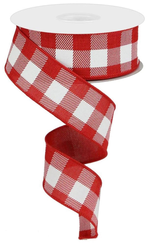 Plaid Wire Ribbon, Red & White Craft Supply to Make Handmade Wreath, 1.5 inches X 10 Yard, 1.5" Christmas, Valentine, 4th of July Checkered