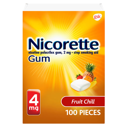 Nicorette Nicotine Gum Fruit Chill 4 Milligram Stop Smoking Aid 100 Count