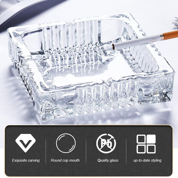 Square Glass Ashtray for Cigars Cigarettes, 7" Large Ash Tray for Men Outdoor Use, Smoking Ash Holder for Smoker Patio Office Tabletop Home Decoration
