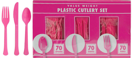 Bright Pink Plastic Heavy Weight Assorted Cutlery (200 Count) - Premium Disposable Plastic and Sturdy Cutlery, Perfect for Home Use and All Kinds of Occasions