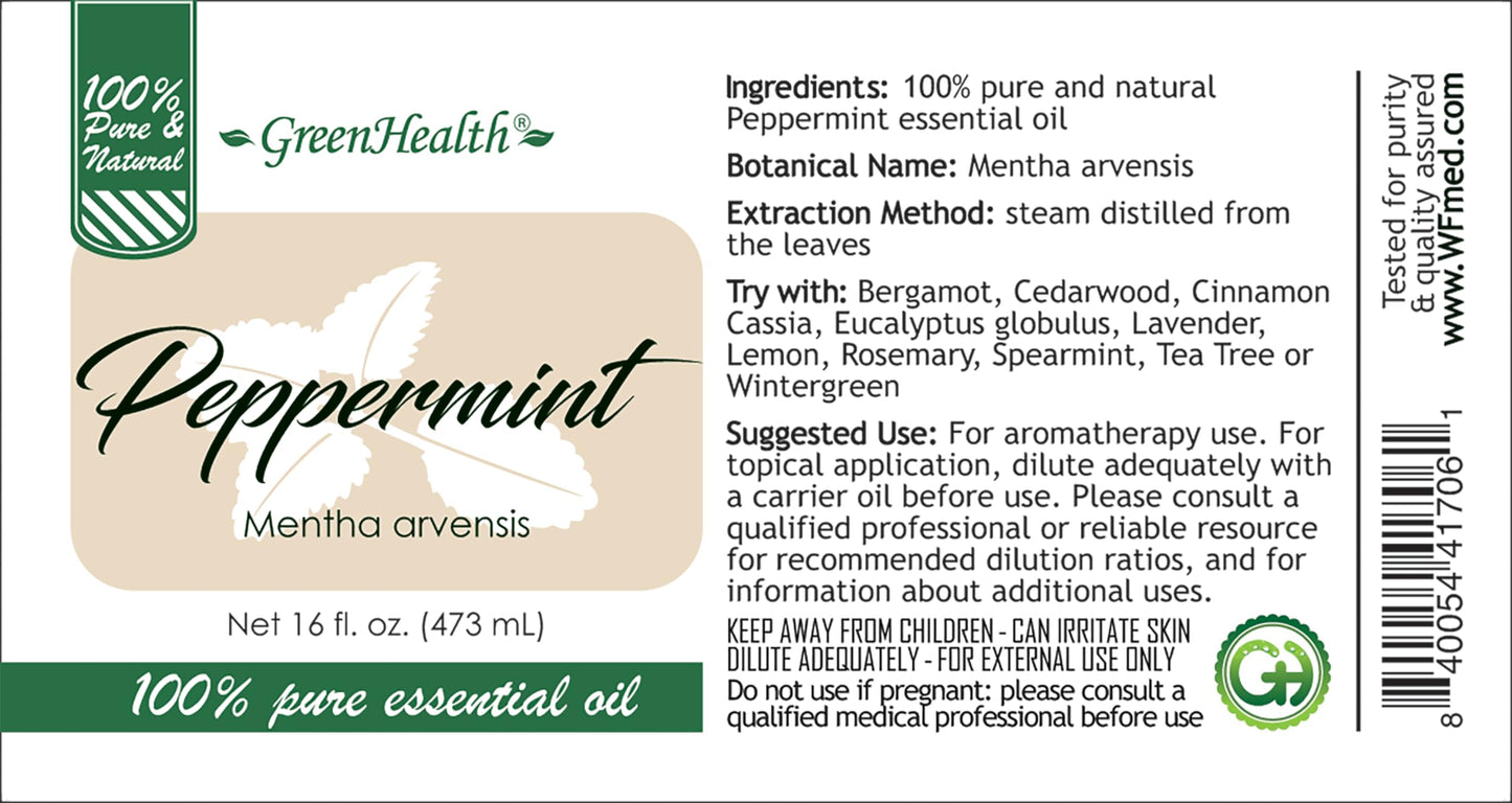 16 fl oz - Peppermint Essential Oil 100% Pure, Uncut - GreenHealth