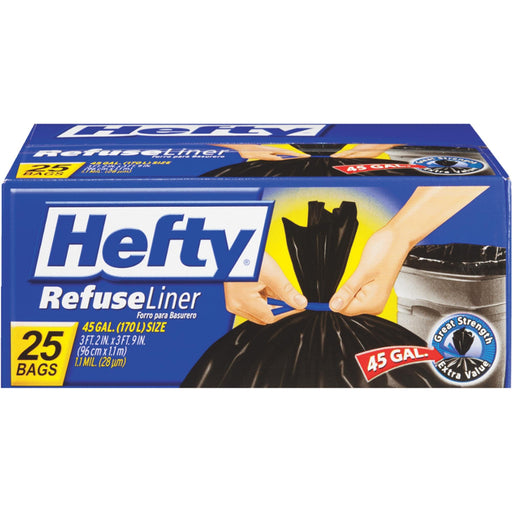 Hefty Extra Large Black Trash Bags for Curbside Bins, 45 Gallon, 25 Count