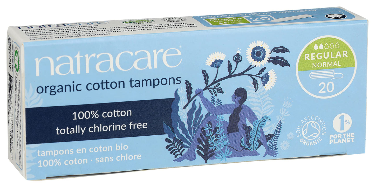 Natracare Non-Applicator 100% Organic Cotton Tampons, Regular, Totally Chlorine Free, Biodegradable and Compostable (12 Pack, 240 Tampons Total)