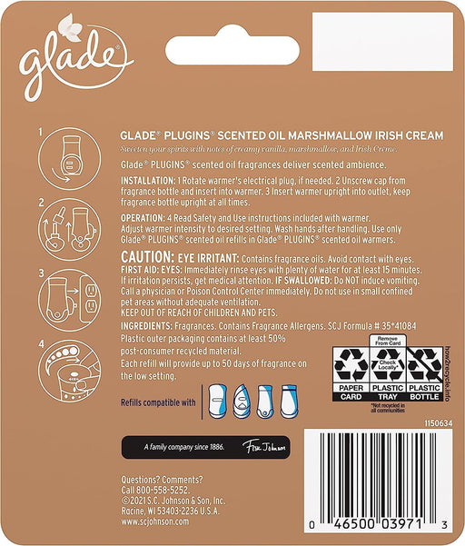 Glade PlugIns Refills Air Freshener, Scented and Essential Oils for Home and Bathroom (Marshmallow Irish Cream, 0.67 Fl Oz (Pack of 6)