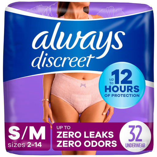 Always Discreet Adult Incontinence & Postpartum Incontinence Underwear for Women, Small/Medium, Maximum Protection, 32 Count (Packaging may vary)