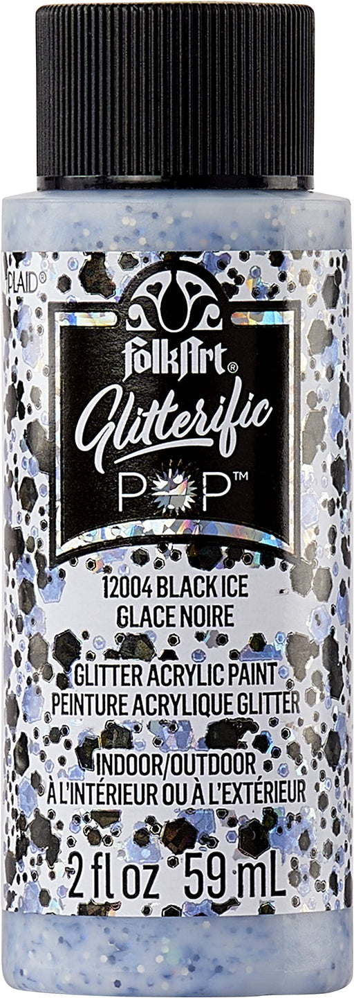 FolkArt Glitterific Pop Acrylic Craft Paint, Black Ice 2 fl oz Premium Glitter Finish Paint, Perfect For Easy To Apply DIY Arts And Crafts, 12004