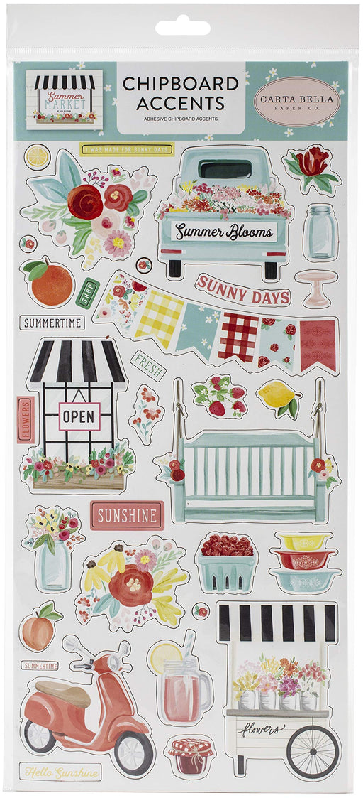 Carta Bella Paper Company Summer Market 6x13 Accents chipboard, red, pink, green, yellow, black, teal