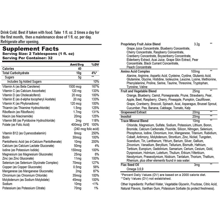 Wellgenix Balanced Essentials Plus New Formula - Liquid Multivitamin Supplement for Men & Women, Immune Booster, Overall Health & Wellness, Berry Flavor, Adult & Kids Vitamins 1oz Daily, 32 Fl Oz