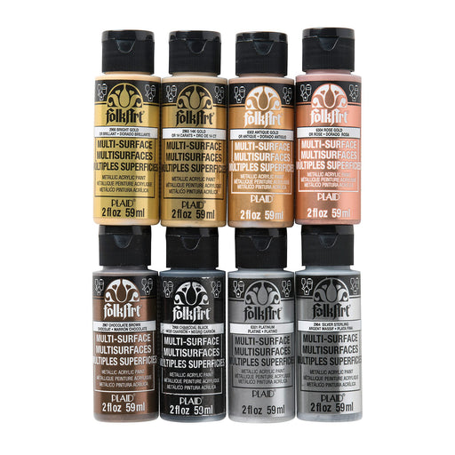 FolkArt Metallic Acrylic Craft Paint Set Formulated to be Non-Toxic that is Perfect for Beginners and Artists, 8 Count, 2 oz, 16 Fl Oz