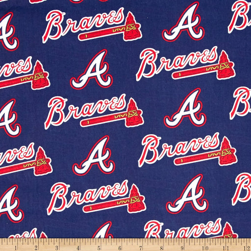 MLB Cotton Broadcloth Atlanta Braves Navy/Red, Quilting Fabric by the Yard