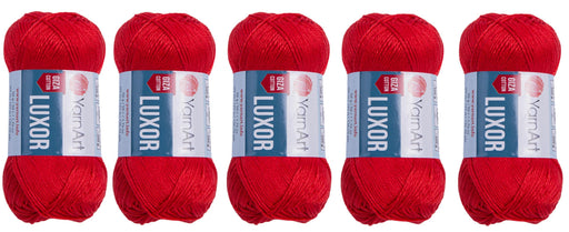 YarnArt Luxor Cotton, (5 Skeins Pack) 100% Mercerized Giza Cotton Yarn, Soft, Super Fino for Crochet and Knitting (5 x 1.76 Oz) / (5X 137 Yrds) (1222-Red)