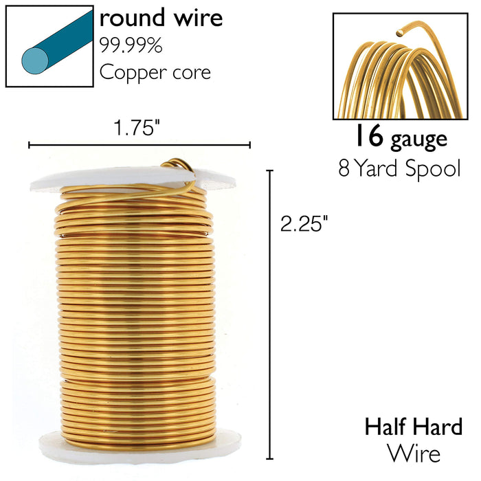 The Beadsmith Wire Elements 16-Gauge Lacquered Tarnish-Resistant Copper Wire for Jewelry Making, 8 Yard, 7.32 Meter Spool (Brass Color)