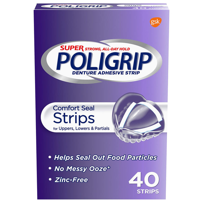 Super Poligrip Strips Size 40 Ct Poligrip Strong All Day Comfort Seal Denture Adhesive Strips (Value Pack of 10)