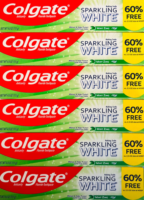 Colgate Sparkling White Whitening Toothpaste, Mint - 4 ounce (6 Pack)