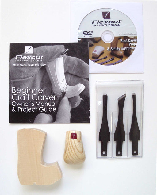FLEXCUT Carving Tools, Beginner Craft Carver Set, 3 Carving Blades, Palm Handle and DVD Included (SK110)