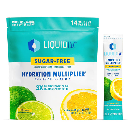 Liquid I.V. Sugar-Free Hydration Multiplier - Lemon Lime – Hydration Powder Packets | Electrolyte Powder Drink Mix | Easy Open Single-Serving Sticks | Non-GMO | 1 Pack (14 Servings)