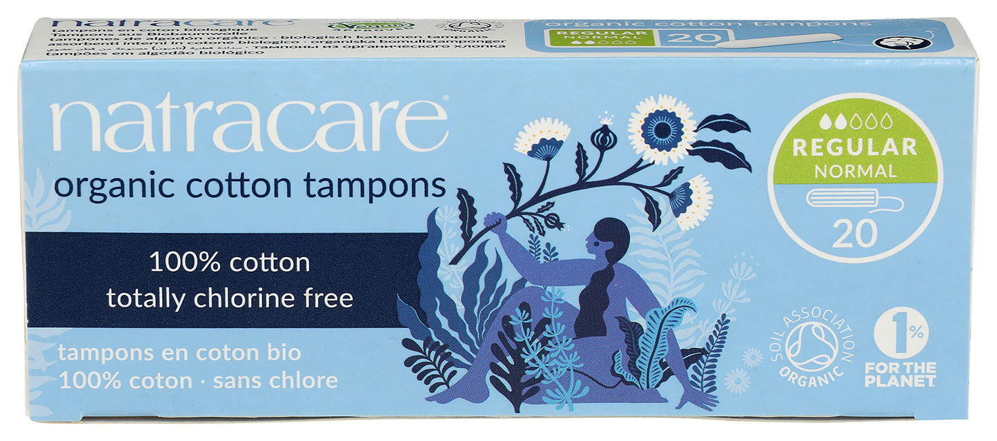 Natracare Non-Applicator 100% Organic Cotton Tampons, Regular, Totally Chlorine Free, Biodegradable and Compostable (12 Pack, 240 Tampons Total)