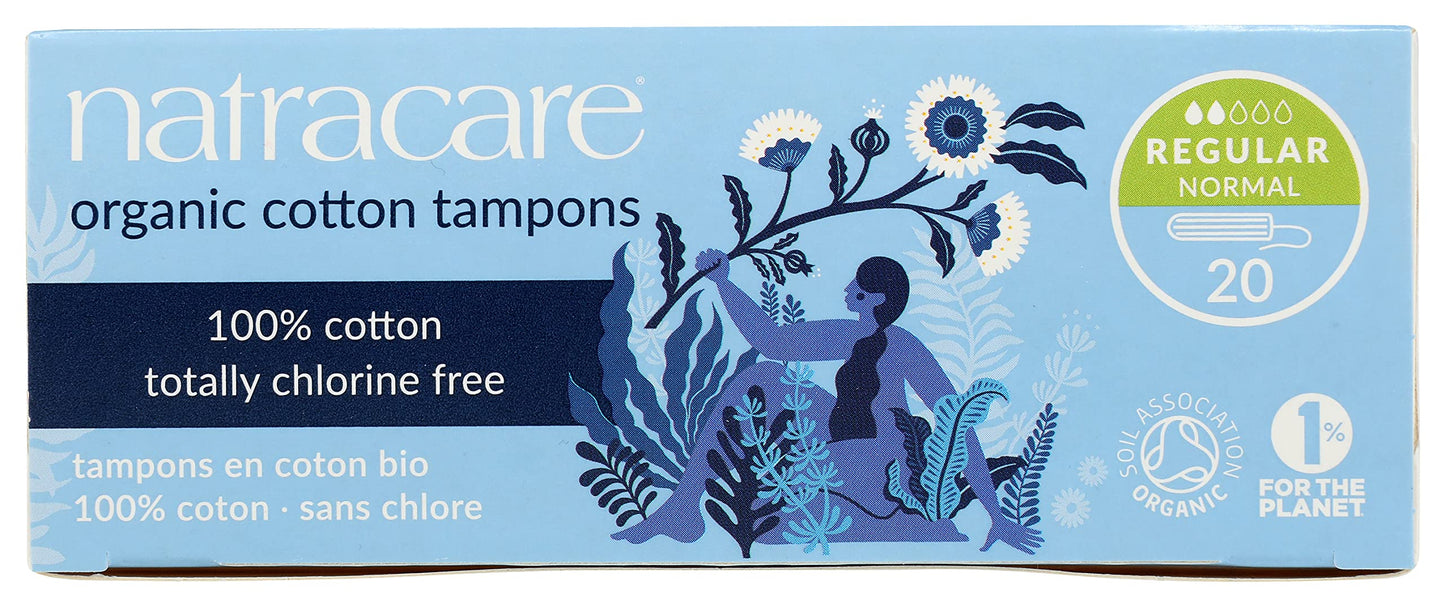 Natracare Non-Applicator 100% Organic Cotton Tampons, Regular, Totally Chlorine Free, Biodegradable and Compostable (12 Pack, 240 Tampons Total)