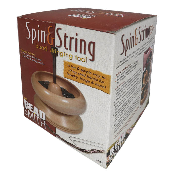 The Beadsmith Spin & String – Bead Stringing Wooden Spinning Wheel with 2 Needles –4.375” high, 5.625” Diameter – Quickly & Efficiently String Seed Beads for Jewelry, Fringe and DIY Arts & Crafts