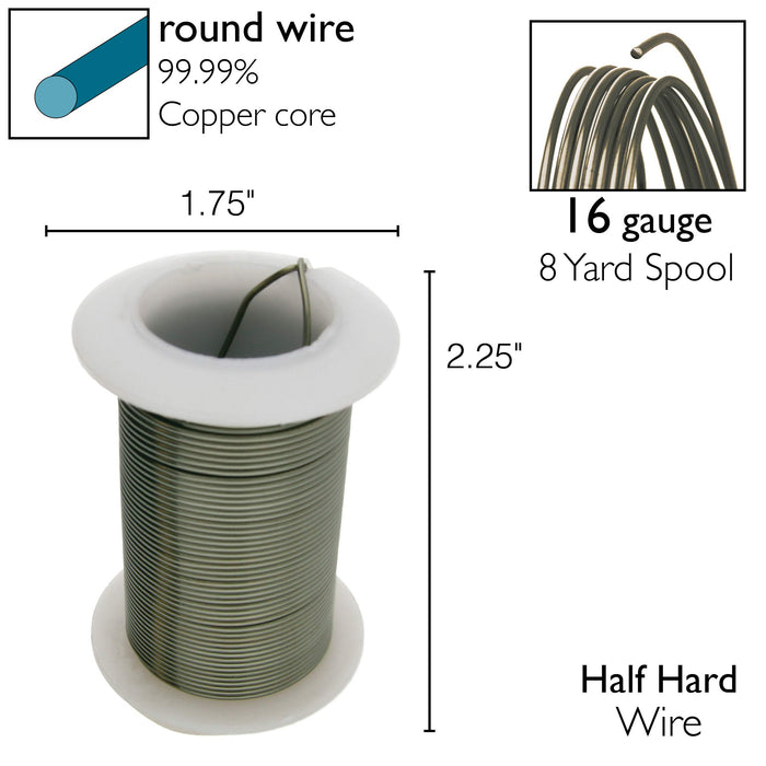 The Beadsmith Wire Elements 16-Gauge Lacquered Tarnish-Resistant Copper Wire for Jewelry Making, 8 Yard, 7.32 Meter Spool (Hematite Color)