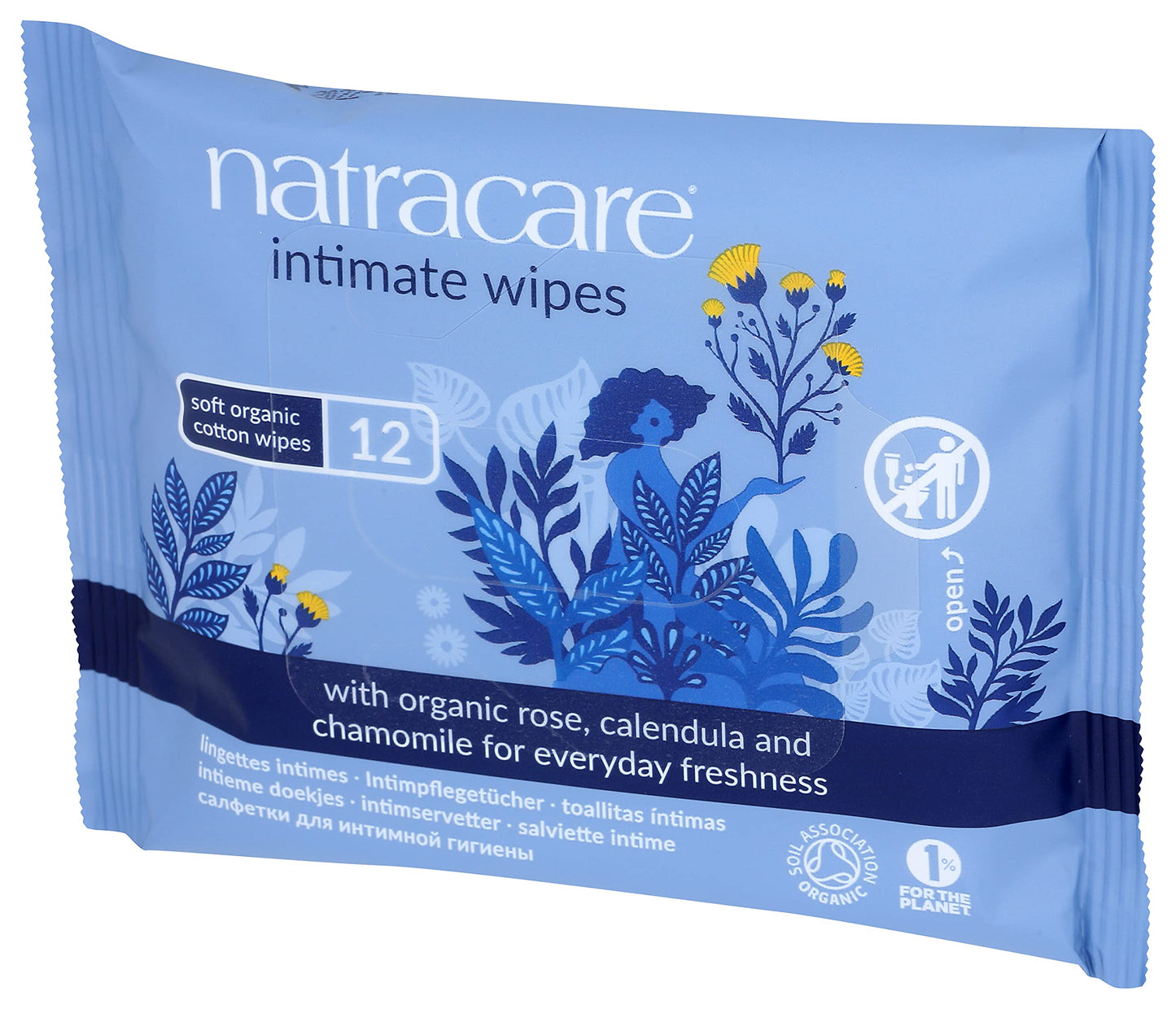 Natracare Organic Cotton Intimate Wipes Infused with Organic Essential Oils of Chamomile, Calendula and French Rose, 12 Wipes per pack (24 Pack, 288 wipes total)