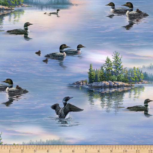 Loons Lake Life Blue, Fabric by the Yard