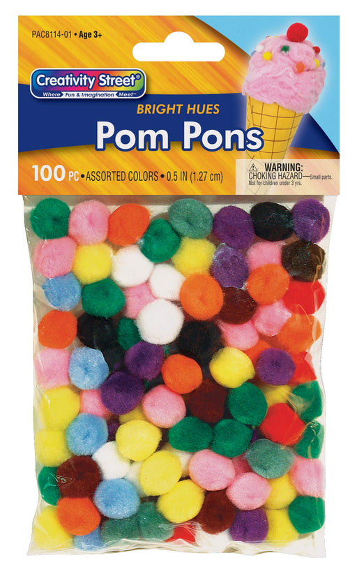 Creativity Street Acrylic Soft N Lively Mini Non-Toxic Pom Pon, 1/2 in, Assorted Bright Color, Pack of 100