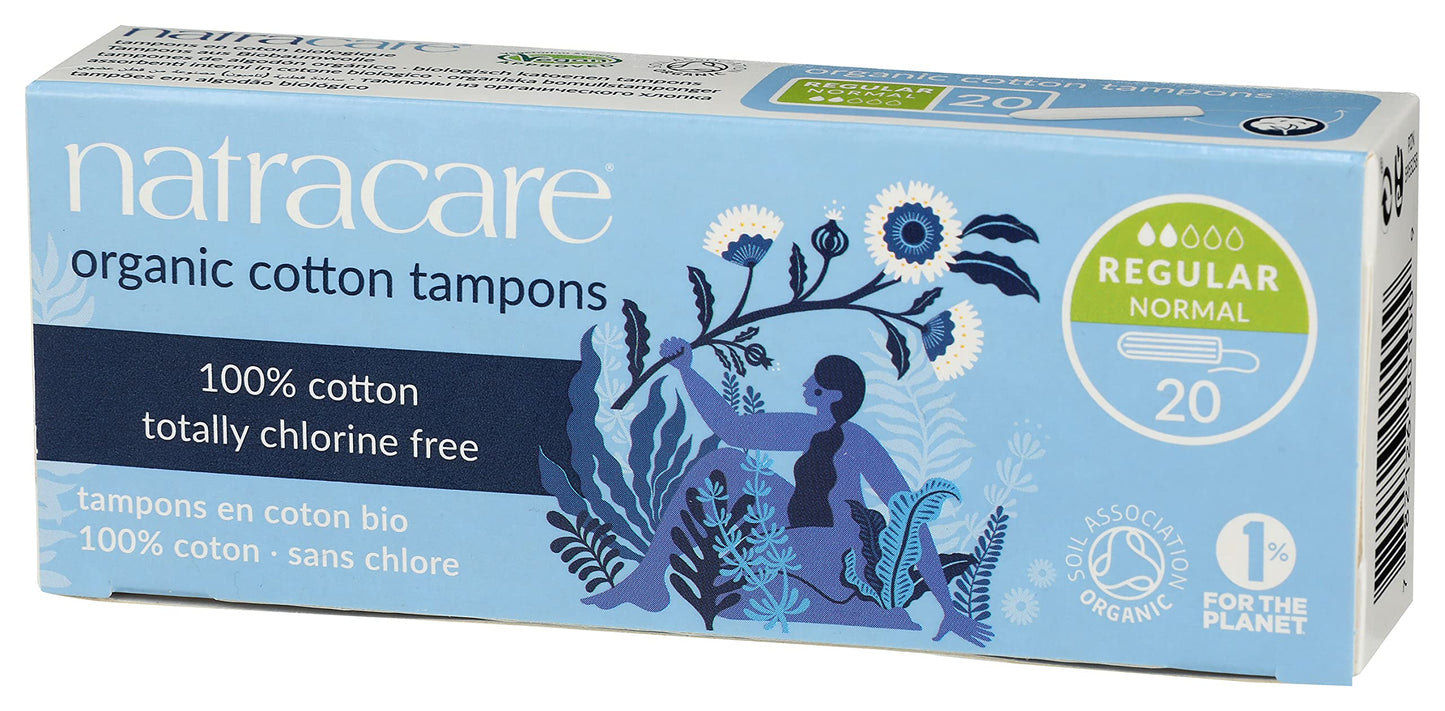 Natracare Non-Applicator 100% Organic Cotton Tampons, Regular, Totally Chlorine Free, Biodegradable and Compostable (12 Pack, 240 Tampons Total)