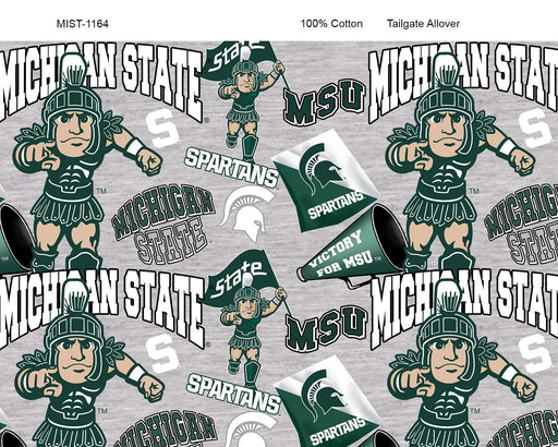 SYKEL ENTERPRISES Michigan State University Cotton Fabric with Mascots-Newest Pattern-NCAA Cotton Fabric