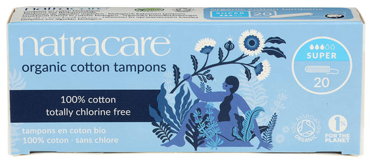 Natracare Non-Applicator 100% Organic Cotton Tampons, Super, Totally Chlorine Free, Biodegradable and Compostable (12 Pack, 240 Tampons Total)