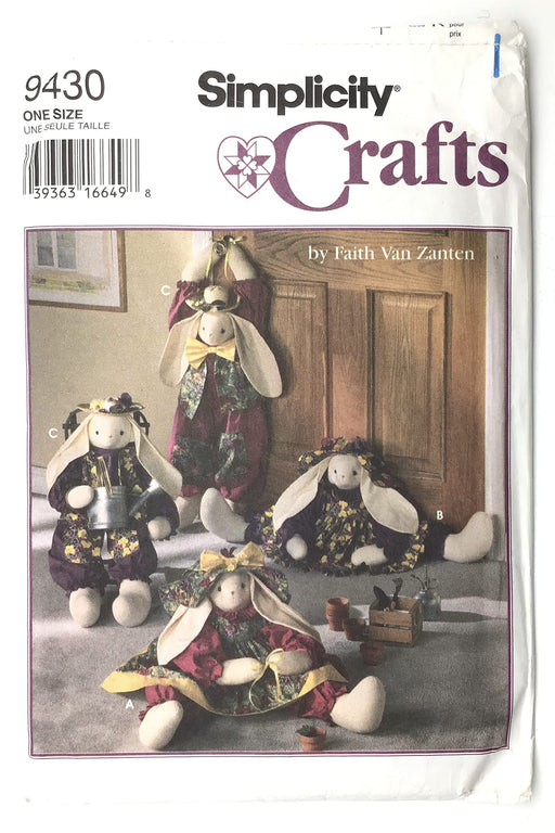 Simplicity 9430 Crafts Sewing Pattern Draftstopper or Decorative Bunny & Clothes