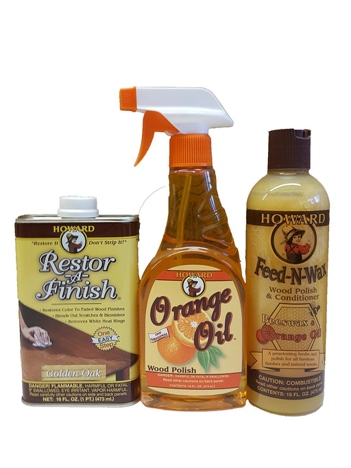 Howard Complete Wood Restoration Kit, Clean, Protect, and Restore Wood Finishes, Wood Floors, Kitchen Cabinets, Wood Furniture - Neutral