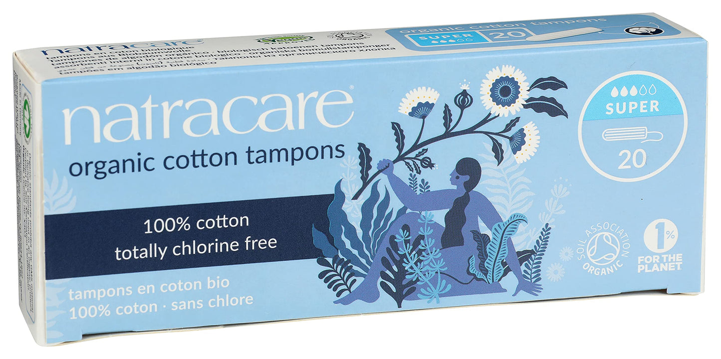 Natracare Non-Applicator 100% Organic Cotton Tampons, Super, Totally Chlorine Free, Biodegradable and Compostable (12 Pack, 240 Tampons Total)