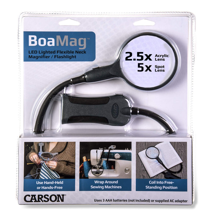 Carson BoaMag 2.5x LED Lighted Flexible Neck Magnifier and Flashlight (SM-22)