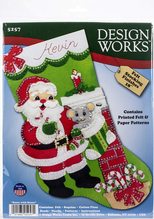 Design Works Crafts Santa with Mouse Felt Stocking Kit, Green Red, by The Yard