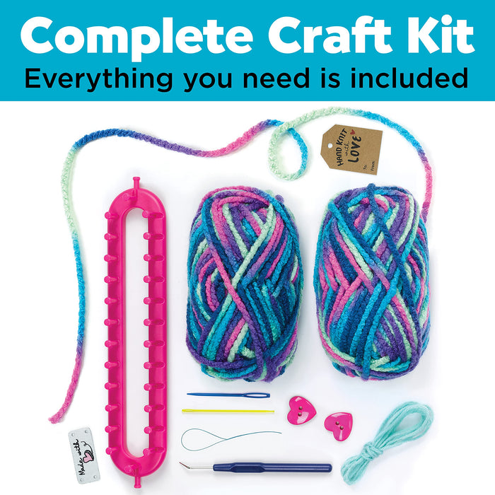 Creativity for Kids Quick Knit Button Scarf - Kids Knitting Kit for Beginners, Arts and Crafts for Ages 8-12+, Rainbow Yarn, OneSize