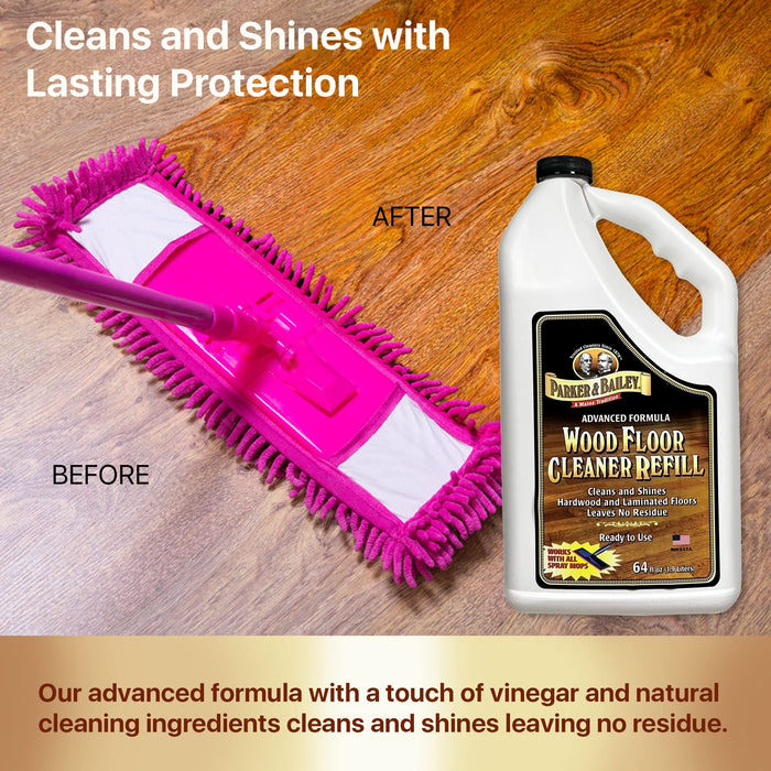 PARKER & BAILEY WOOD FLOOR CLEANER – Use on Hardwood, Laminated or Faux Finished Floors. Shine Restorer Protector, Surface Cleaner House Cleaning Supplies Home Improvement, Natural Look, Cuts Grease