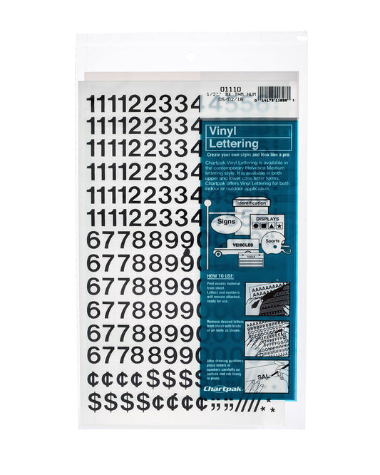 CHARTPAK Self-Adhesive Vinyl Numbers, 1/2 Inch High, Black, 210 per Pack (01110)