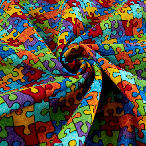 Timeless Treasures Crayon Party Puzzle Pieces Bright, Fabric by the Yard
