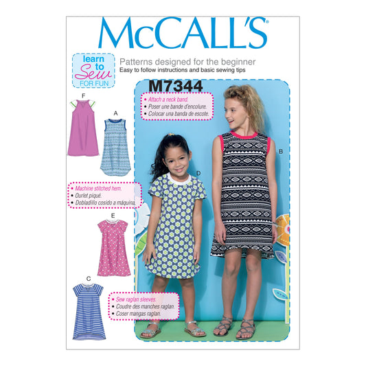 McCall's Patterns M7344 Children's/Girls' Raglan Sleeve Knit Dresses, Size CCE (3-4-5-6)