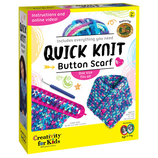 Creativity for Kids Quick Knit Button Scarf - Kids Knitting Kit for Beginners, Arts and Crafts for Ages 8-12+, Rainbow Yarn, OneSize